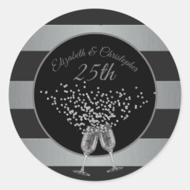 25th Wedding Jubileum Silver Black Stripe Ronde Sticker