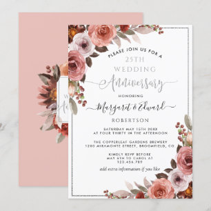 25th Wedding Jubileum, Silver Blush Floral Kaart