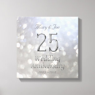 25th Wedding Jubileum Silver Bokeh Typografie Canvas Afdruk