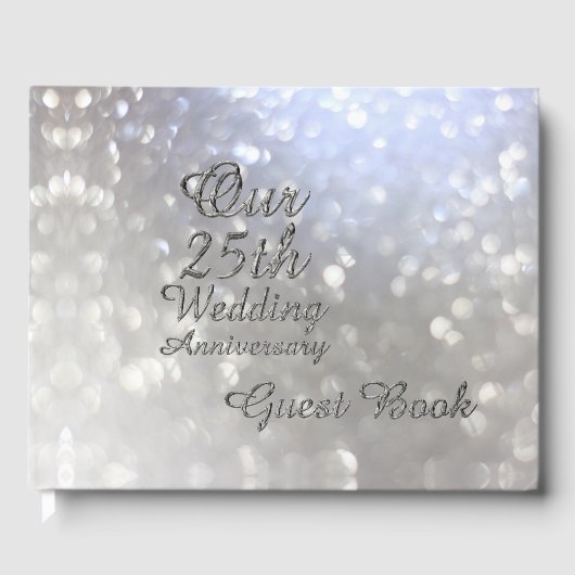 25th Wedding Jubileum Silver Bokeh Typografie Gastenboek (Voorkant)
