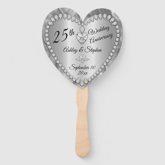 25th Wedding Jubileum Silver Diamonds Keepslag Handwaaier (Voorkant)