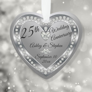 25th Wedding Jubileum Silver Diamonds Keepslag Ornament