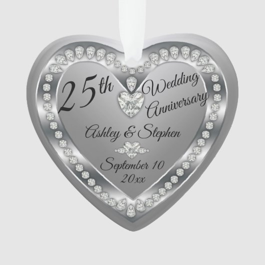 25th Wedding Jubileum Silver Diamonds Keepslag Ornament (voorkant)