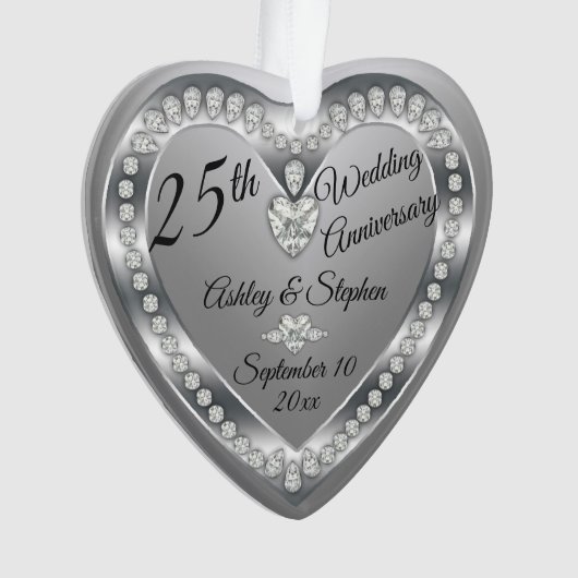 25th Wedding Jubileum Silver Diamonds Keepslag Ornament (voorkant)