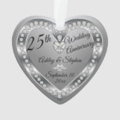 25th Wedding Jubileum Silver Diamonds Keepslag Ornament (achterkant)