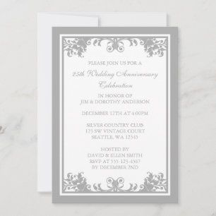 25th Wedding Jubileum Silver Flourish Scroll Kaart