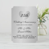 25th Wedding Jubileum Silver Heart Kaart (Staand voorkant)