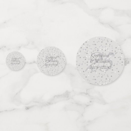 25th Wedding Jubileum Silver Hearts Confetti (Achterkanten)