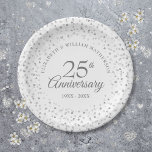 25th Wedding Jubileum Silver Hearts Confetti Papieren Bordje<br><div class="desc">Met een delicaat zilveren liefde hartenbekentenis. Geef uw speciale 25 jaar informatie over zilverjaardagen aan uw persoonlijke wensen. Ontworpen door: Thisnotme©</div>