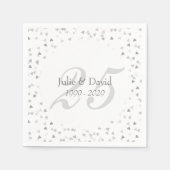 25th Wedding Jubileum Silver Hearts Confetti Servet (Voorkant)