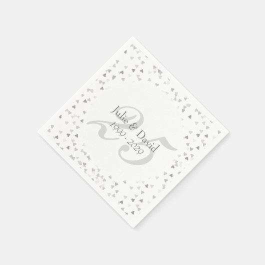 25th Wedding Jubileum Silver Hearts Confetti Servet (Hoek)