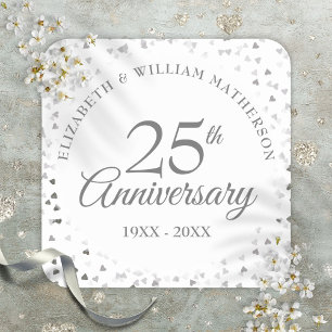 25th Wedding Jubileum Silver Hearts Confetti Vierkante Sticker