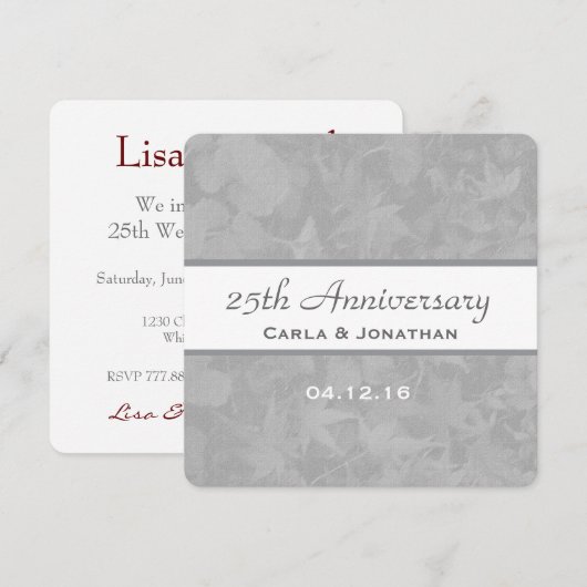 25th Wedding Jubileum Silver Muted Leaves B09B Kaart (Voorkant / Achterkant)