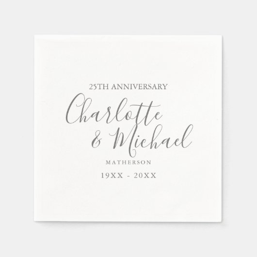 25th Wedding Jubileum Silver Simple Signature Servet (Voorkant)