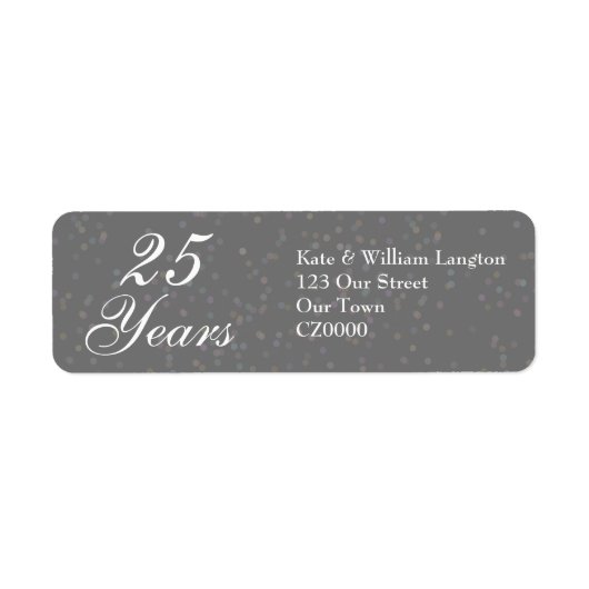 25th Wedding Jubileum Silver Stardust Confetti Etiket (Voorkant)