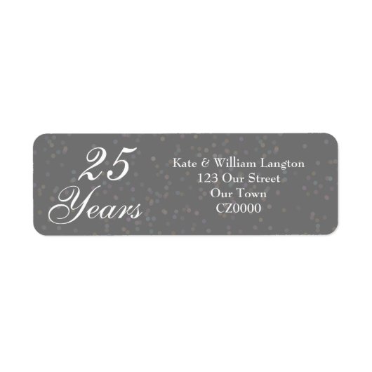 25th Wedding Jubileum Silver Stardust Confetti Etiket (Voorkant)