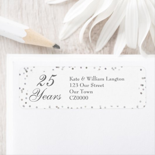 25th Wedding Jubileum Silver Stardust Confetti Etiket (Insitu)