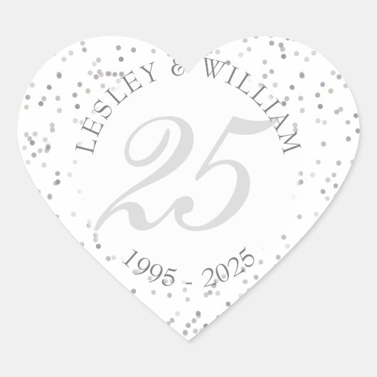 25th Wedding Jubileum Silver Stardust Confetti Hart Sticker (Voorkant)