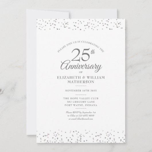 25th Wedding Jubileum Silver Stardust Confetti Kaart (Voorkant)