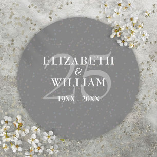 25th Wedding Jubileum Silver Stardust Confetti Ronde Sticker