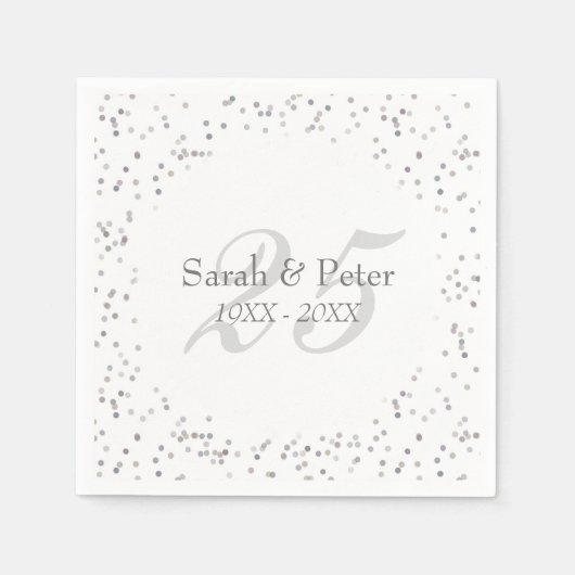 25th Wedding Jubileum Silver Stardust Confetti Servet (Voorkant)