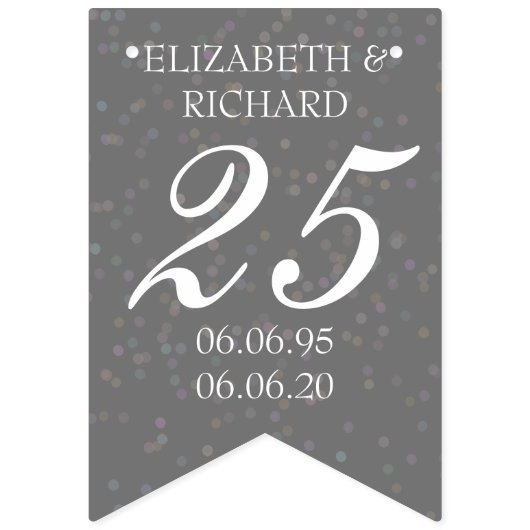 25th Wedding Jubileum Silver Stardust Confetti Vlaggetjes (Eerste vlag)