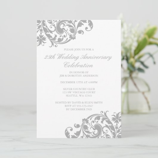 25th Wedding Jubileum Silver Swirl Flourish Kaart (Staand voorkant)