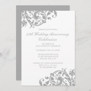 25th Wedding Jubileum Silver Swirl Flourish Kaart