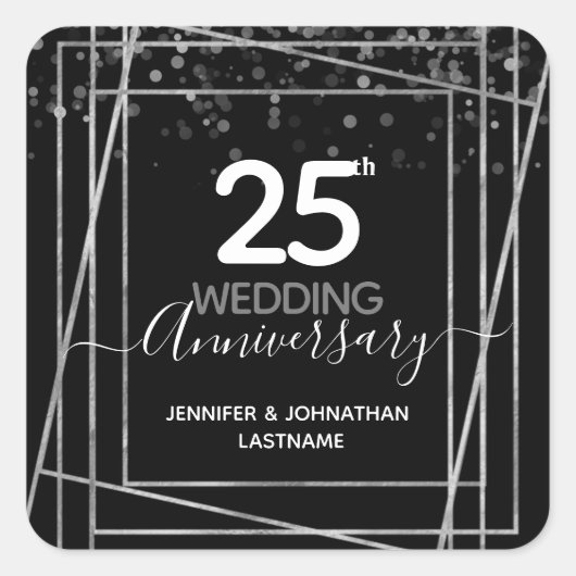 25th Wedding Jubileum Silver Vierkante Sticker (Voorkant)