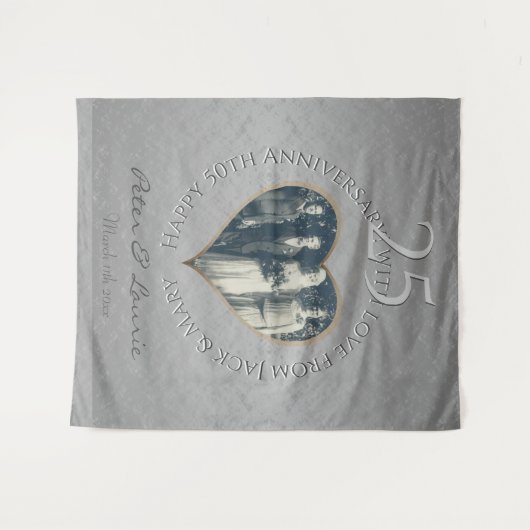 25th Wedding Jubileum silvery Foto Heart Wandkleed (Voorkant (horizontaal))