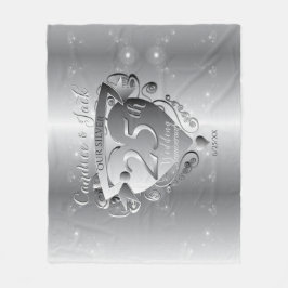 25th Wedding Jubileum Silvery Heart Emblem Fleece Deken