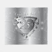 25th Wedding Jubileum Silvery Heart Emblem Fleece Deken (Voorkant (Horizontaal))