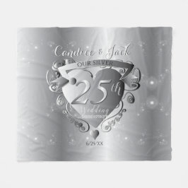 25th Wedding Jubileum Silvery Heart Emblem Fleece Deken