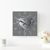 25th Wedding Jubileum Silvery Heart Emblem Vierkante Klok (Huis)