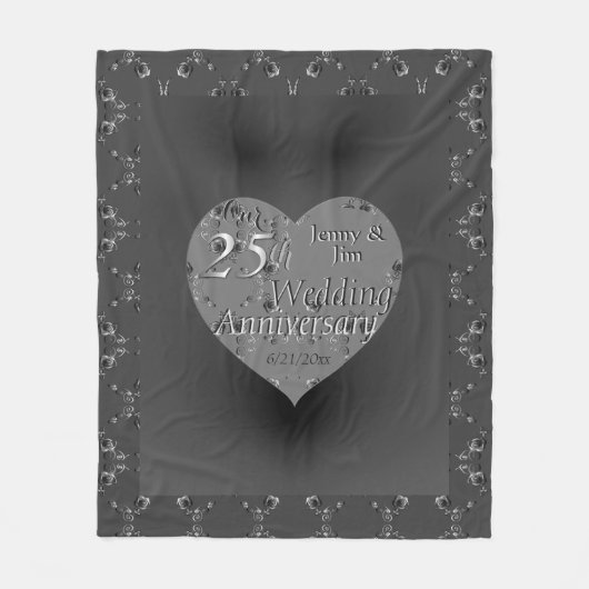 25th Wedding Jubileum Silvery Roos Heart Fleece (Voorkant)