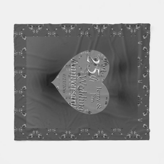 25th Wedding Jubileum Silvery Roos Heart Fleece (Voorkant (Horizontaal))