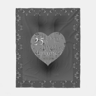 25th Wedding Jubileum Silvery Roos Heart Fleece Deken