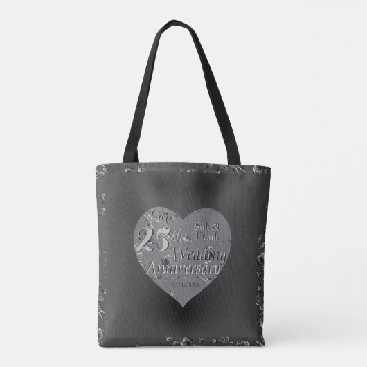25th Wedding Jubileum Silvery Roos Hearts Tote Bag (Achterkant)