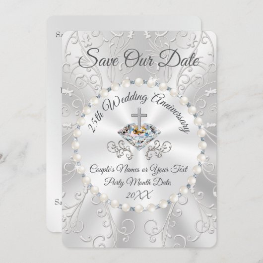 25th Wedding Jubileum SPEELT de DATUM kaarten op (Voorkant / Achterkant)