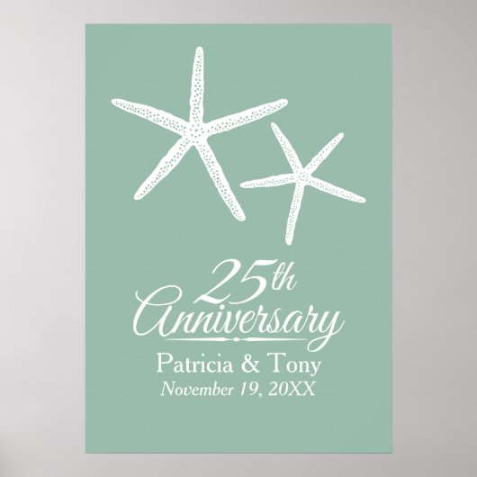 25th Wedding Jubileum Starfish Personalized Poster (Voorkant)