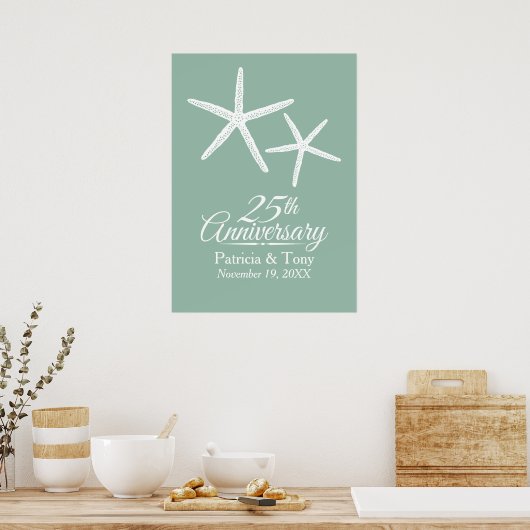 25th Wedding Jubileum Starfish Personalized Poster (Keuken)