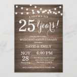 25th Wedding Jubileum Uitnodiging Rustic Wood<br><div class="desc">25e uitnodiging voor het Jubileum van bruiloft. Rustic Wood Achtergrond. Koord lichten. 1e, 2e, 3e, 4e, 5e, 10e, 15e, 20e, 25e, 30e, 35e, 40e, 45e, 50e, 55e, 60e, 65e, 70e, 75e, 80e, om het even welke jaren. Volwassen verjaardag. Vrouw of Man Man Birthday Party. Voor verdere aanpassing, te klikken gelieve...</div>