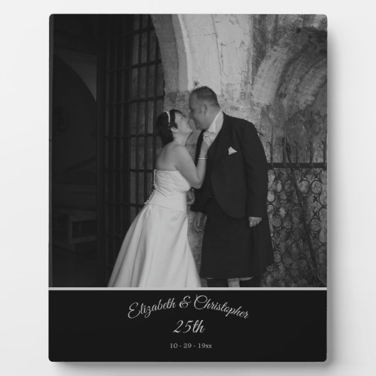 25th Wedding Photo Jubileum Black Silver Fotoplaat (Voorkant)