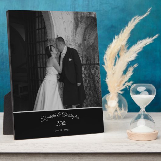 25th Wedding Photo Jubileum Black Silver Fotoplaat (Zijkant)