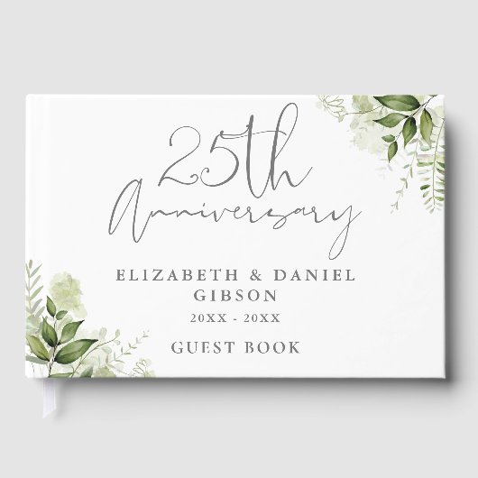 25th Wedding Silver Anniversary Greenery Photo Gastenboek (Voorkant)