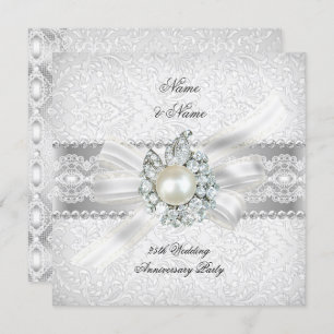25th Wedding Silver Jubileum Party Lace Pearl Kaart