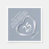 25th zilveren jubileum hart aangepaste naam servet (Voorkant)