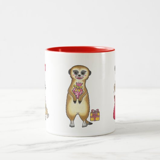 '25ver. Cute 4 Meerkats Christmas Holiday Mug Tweekleurige Koffiemok (Center)