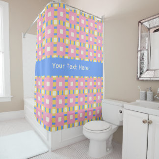26038B Geometrisch Medaillon Roze Geel Blauw Douchegordijn