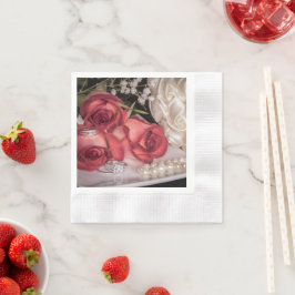 2686-Rood & Wit Huwelijk Rozen met Ringen, Parels Servet